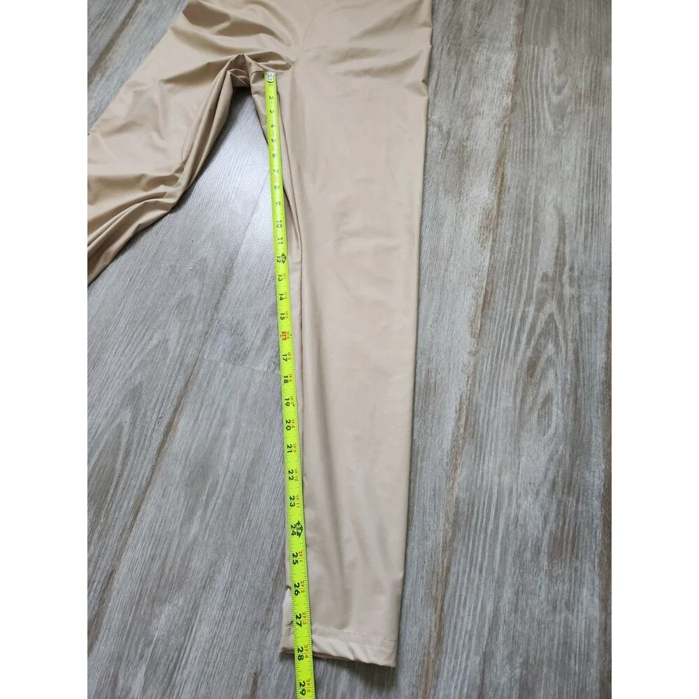 Aerie OFFLINE Nude Beige Pleather Leggings High Waisted Lightweight Yoga L EUC
